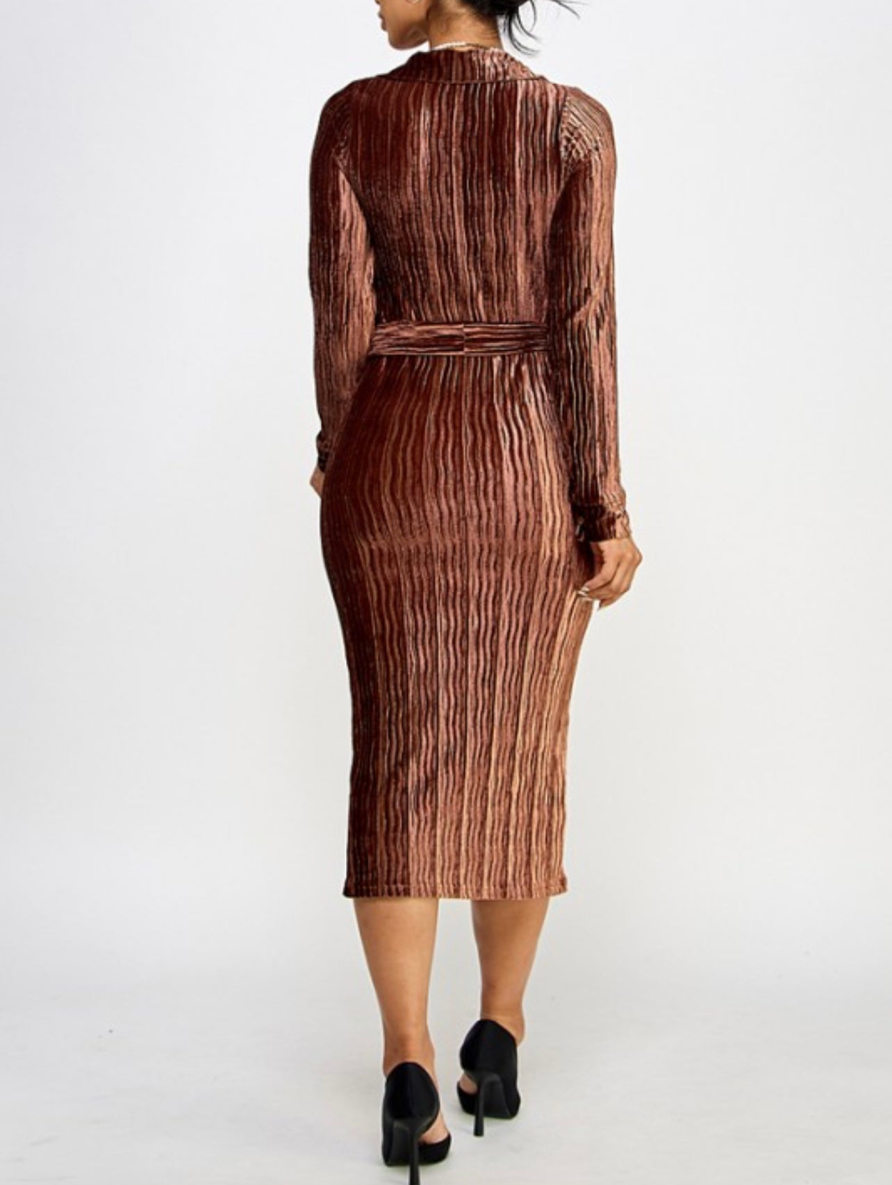 Velvet Pleated Button-down Shirt Dress