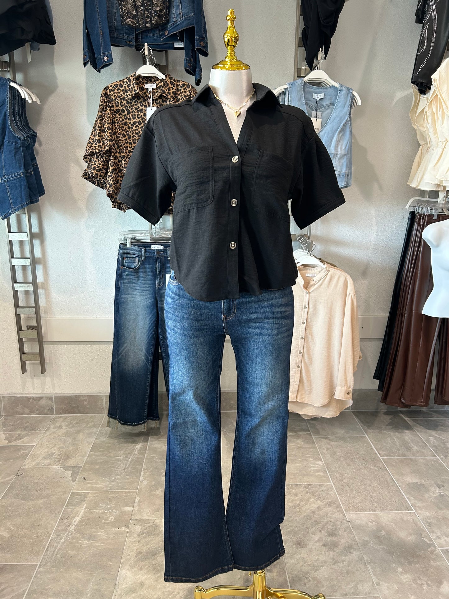 Notched Collar Linen Effect Shirt