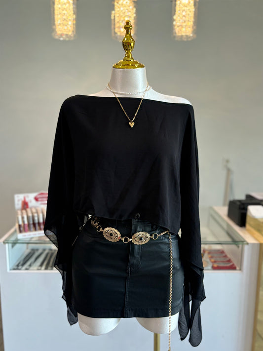 SHEER ONE-SHOULDER DRAPE CROP TOP