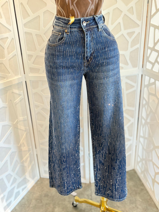 WIDE LEG CRYSTAL JEANS
