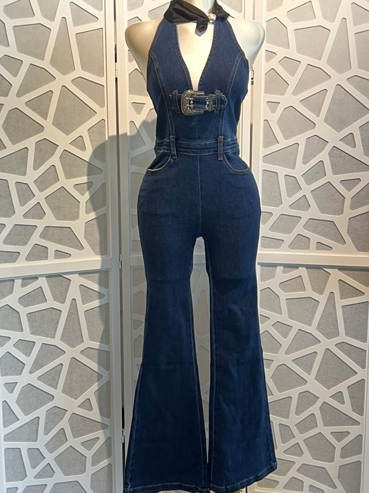 BUCKLE DETAIL DENIM JUMPSUIT