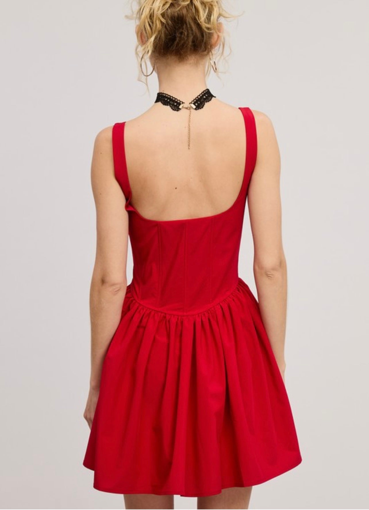 CORSET BODICE CINCHED WAIST FLARED DRESS