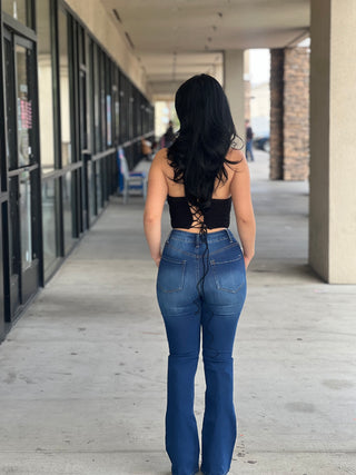 Knee ripped flare/bootcut jeans