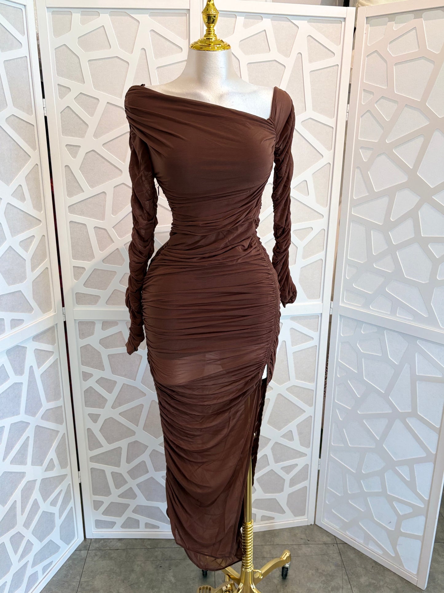 Mesh long sleeve midi dress