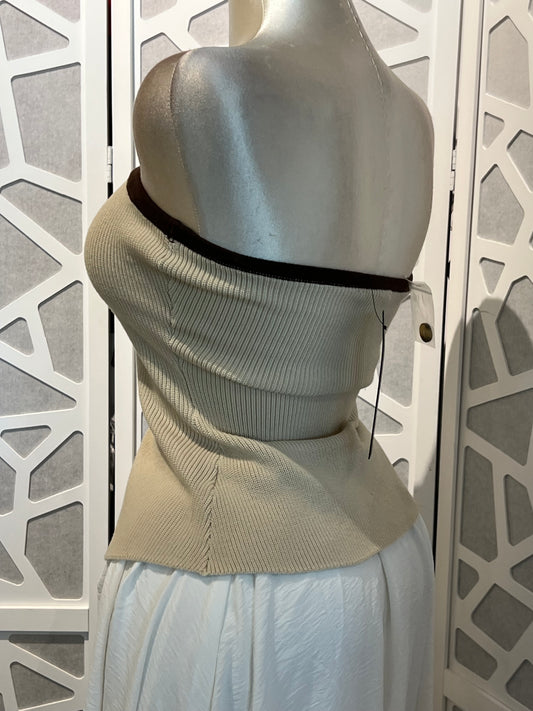 Contrast Button Down Strapless Sweater Knit Top
