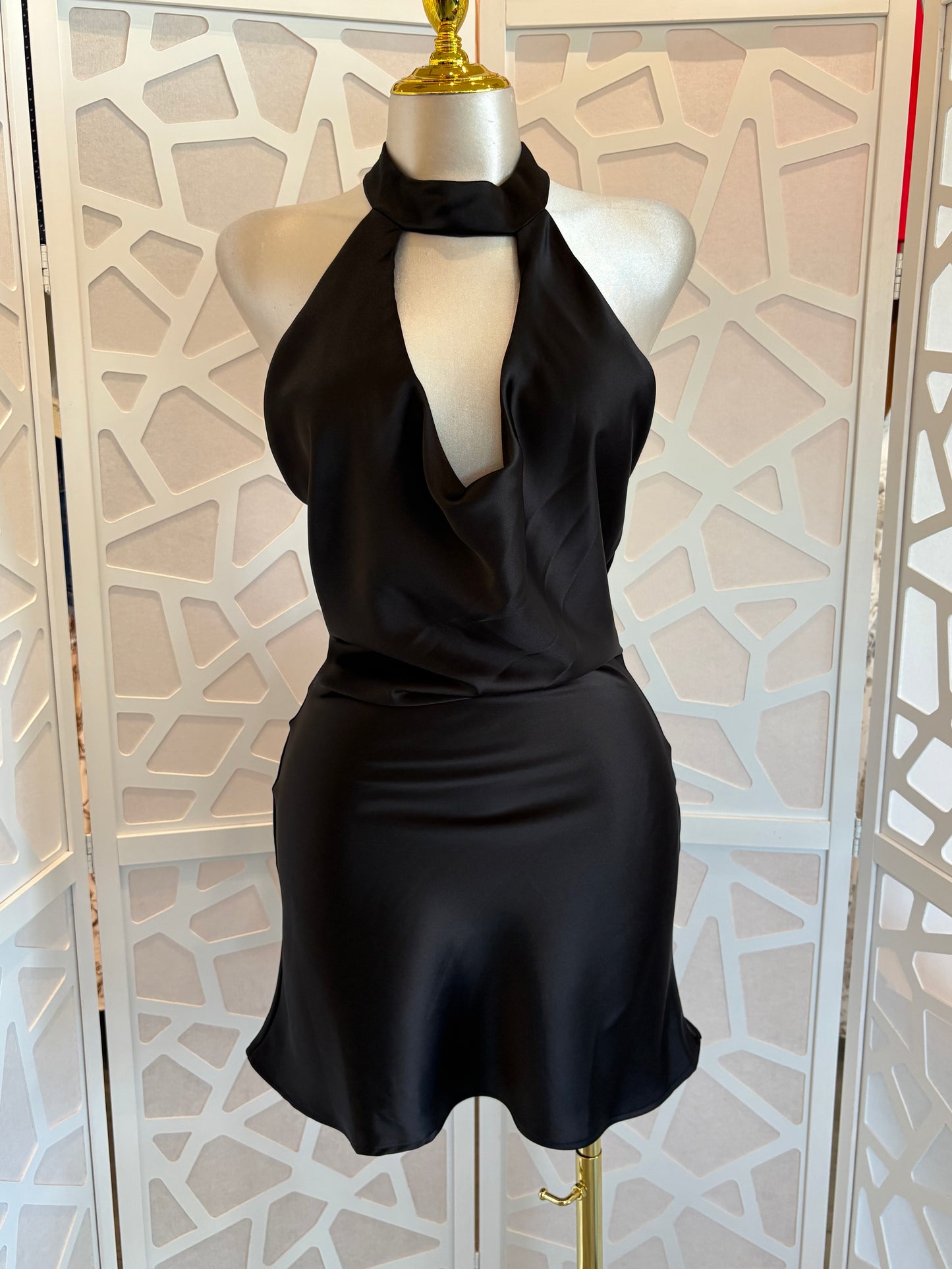 Halter satin mini dress