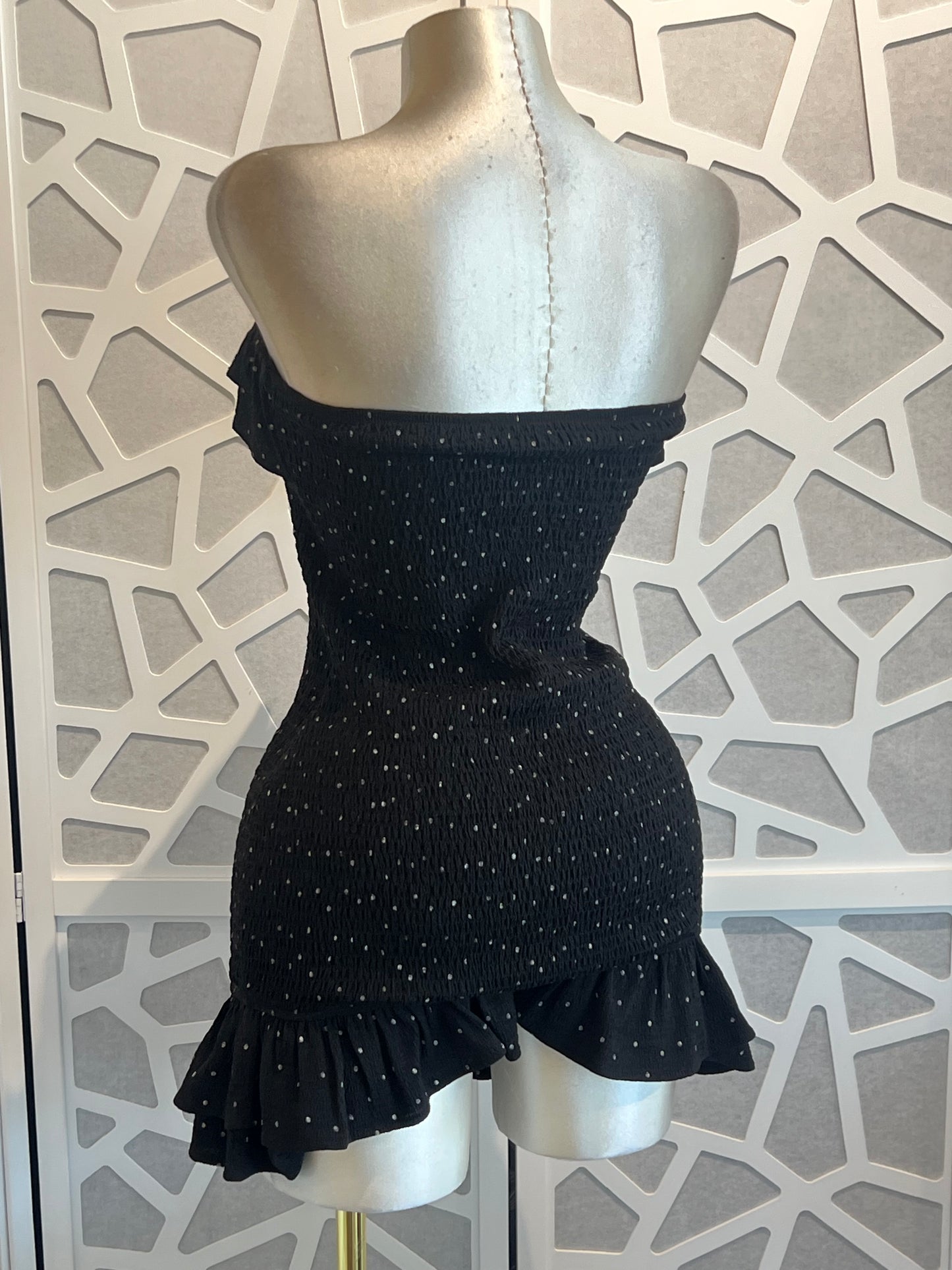 STRAPLESS POLKA DOT MINI DRESS