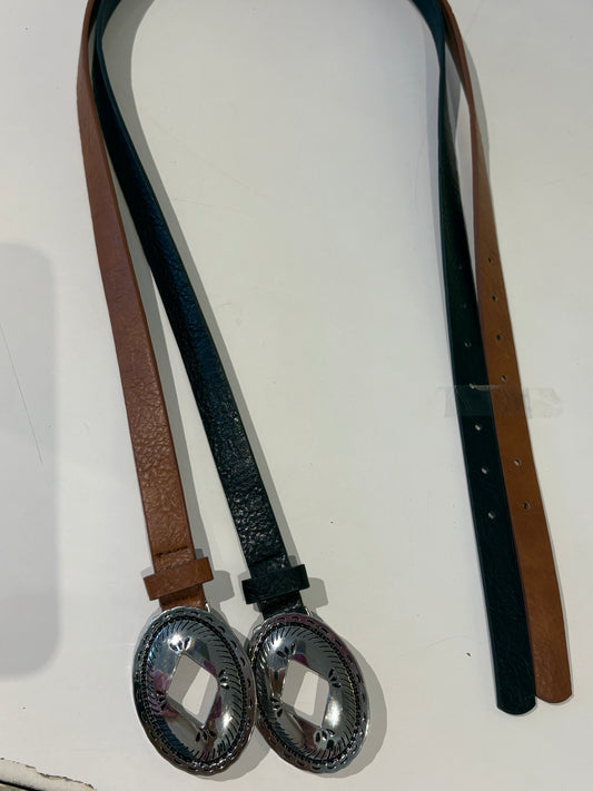 Western thin faux leather belt