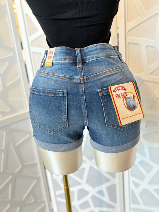 Stretchy cuffed denim shorts
