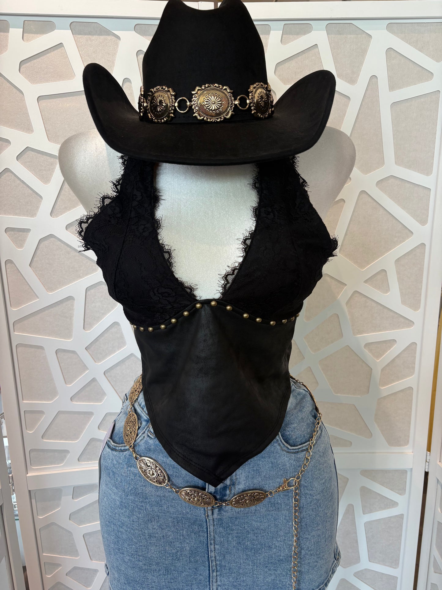 Western lace detail halter top