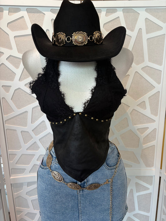 Western lace detail halter top