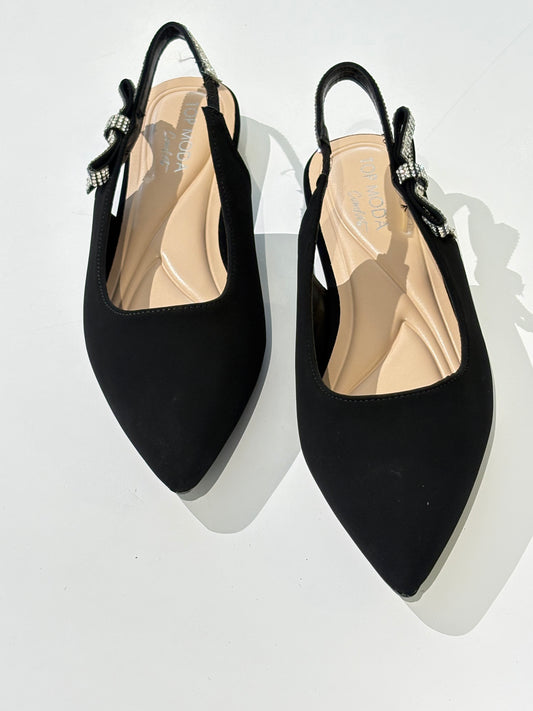 Suede sling back pointed toe flats