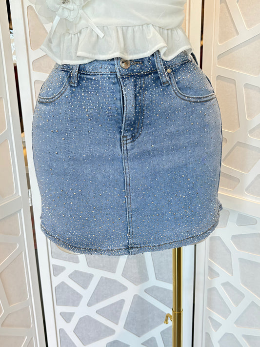 Rhinestone detail denim skort