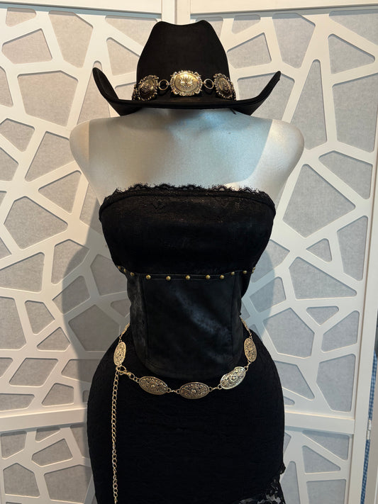 Suede detail tube top with tie back