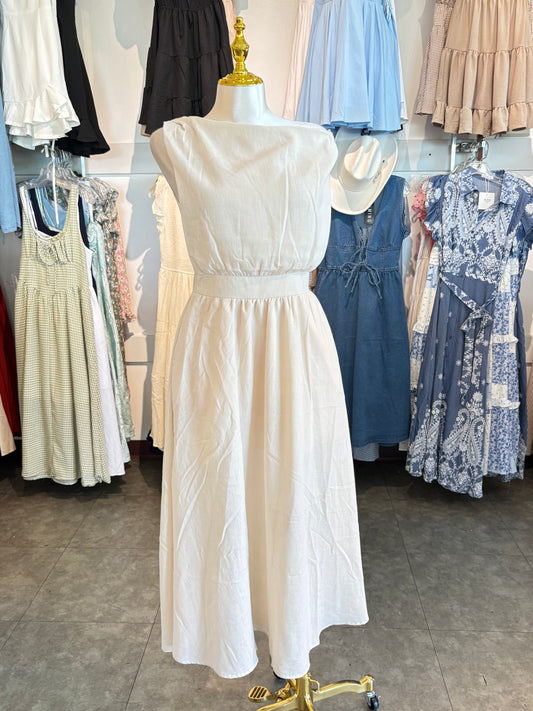 Mel fitted waistband midi dress w/ pockets