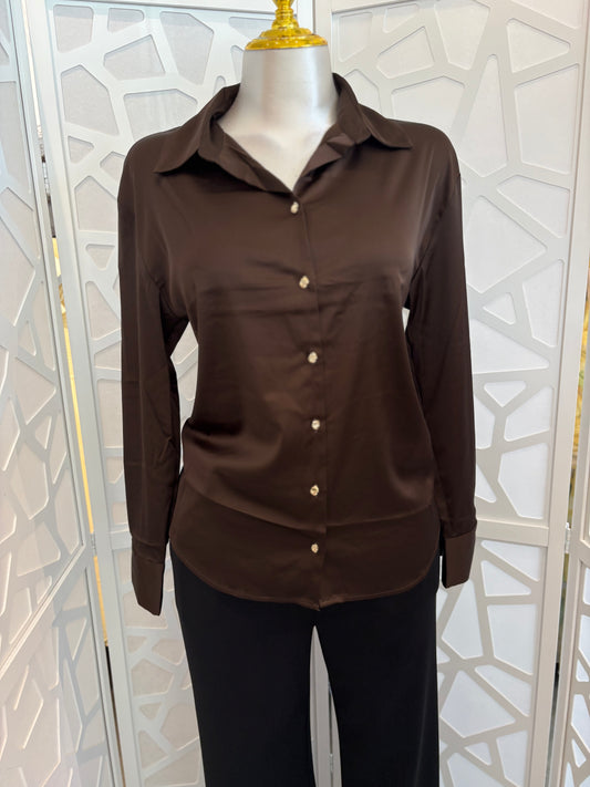 Satin gold button detail blouse