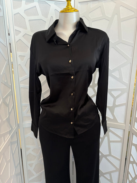 Satin gold button detail blouse