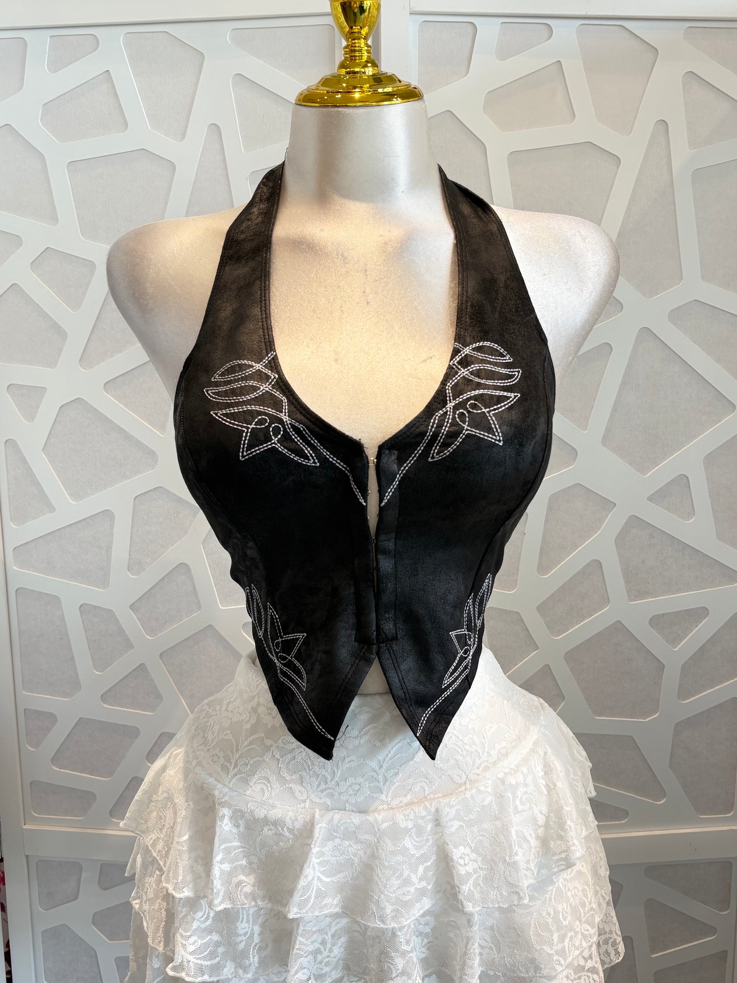 White embroidery corset halter top