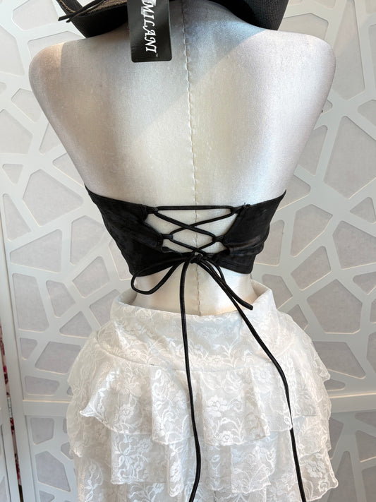 White embroidery corset halter top