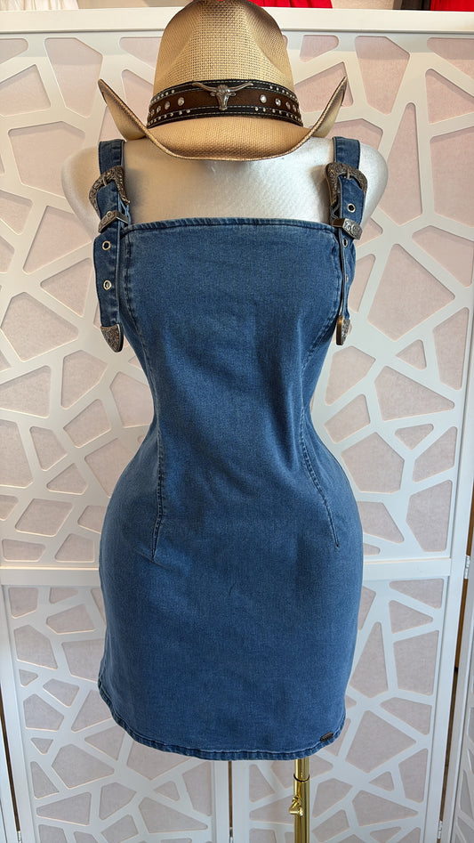 Denim buckle dress