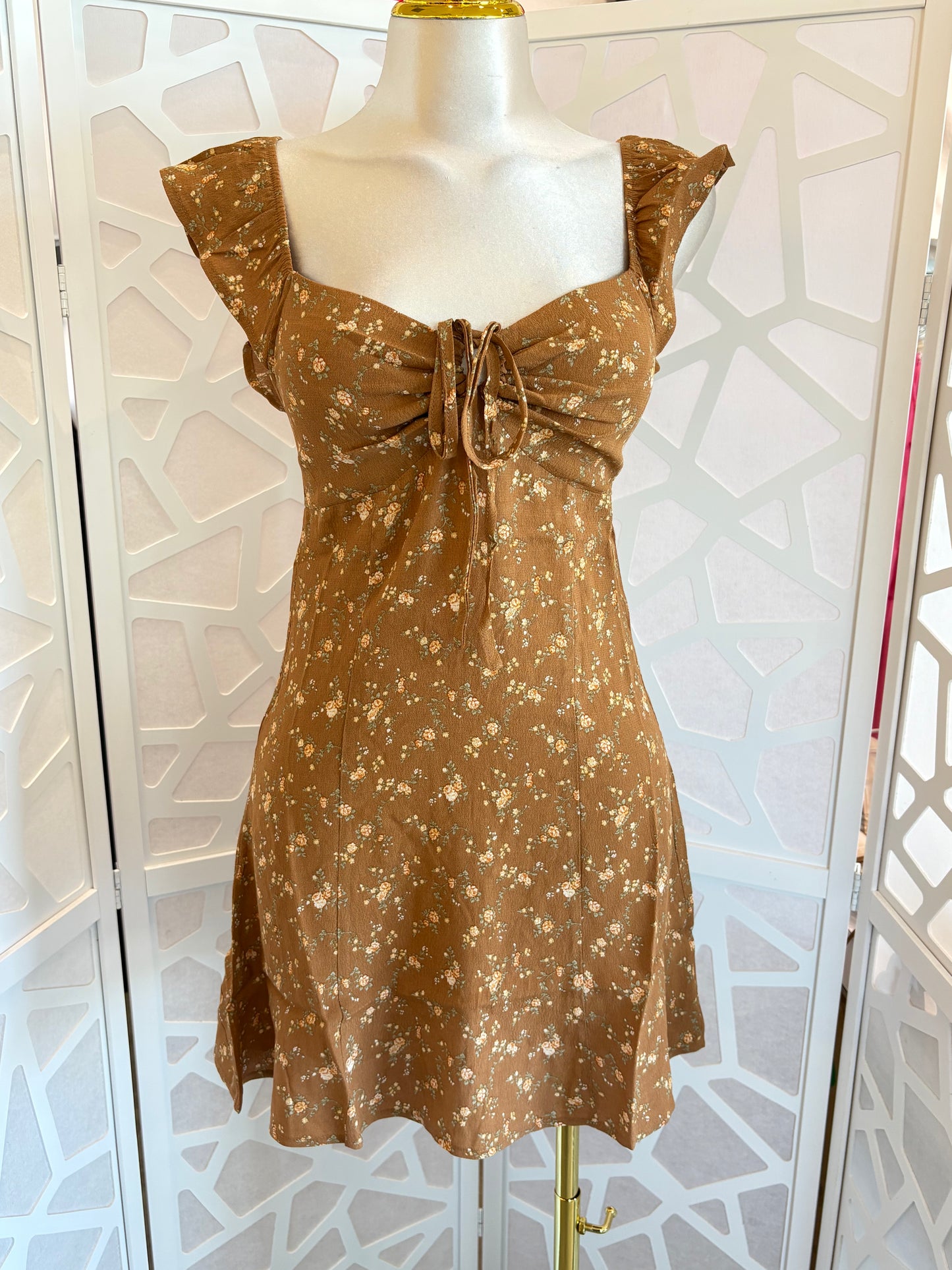 Stacy floral tie mini dress