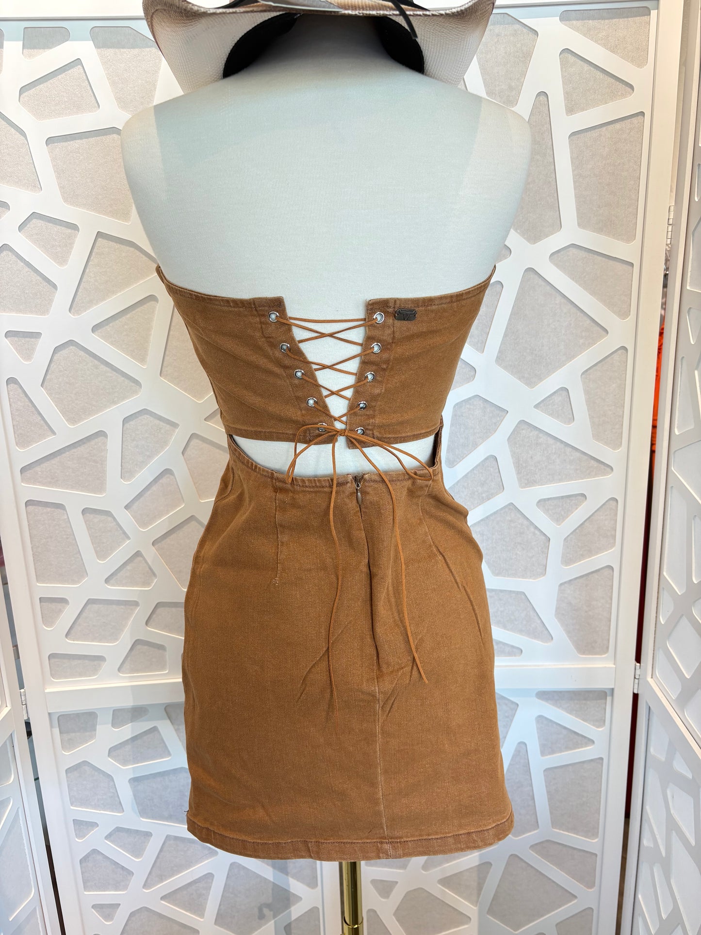 Brown denim embroidery dress