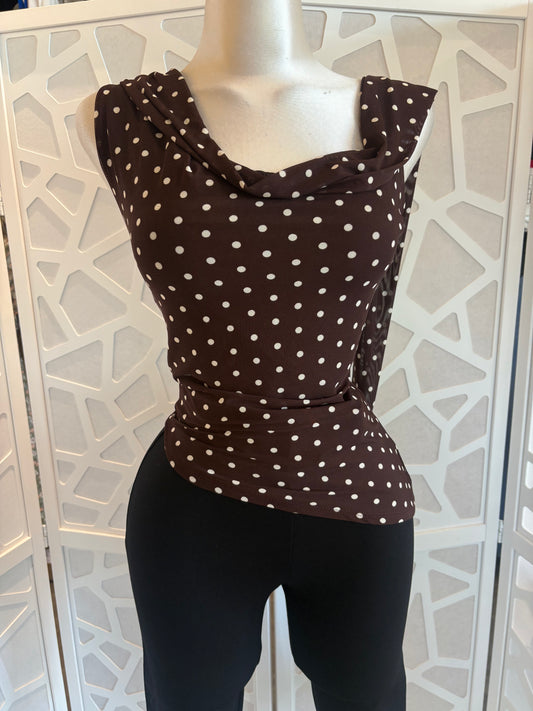 Polka dot asymmetrical scarf top