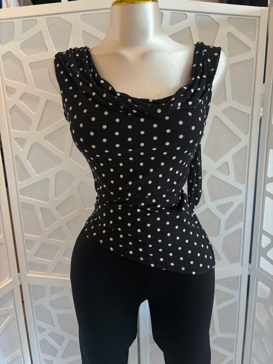 Polka dot asymmetrical scarf top