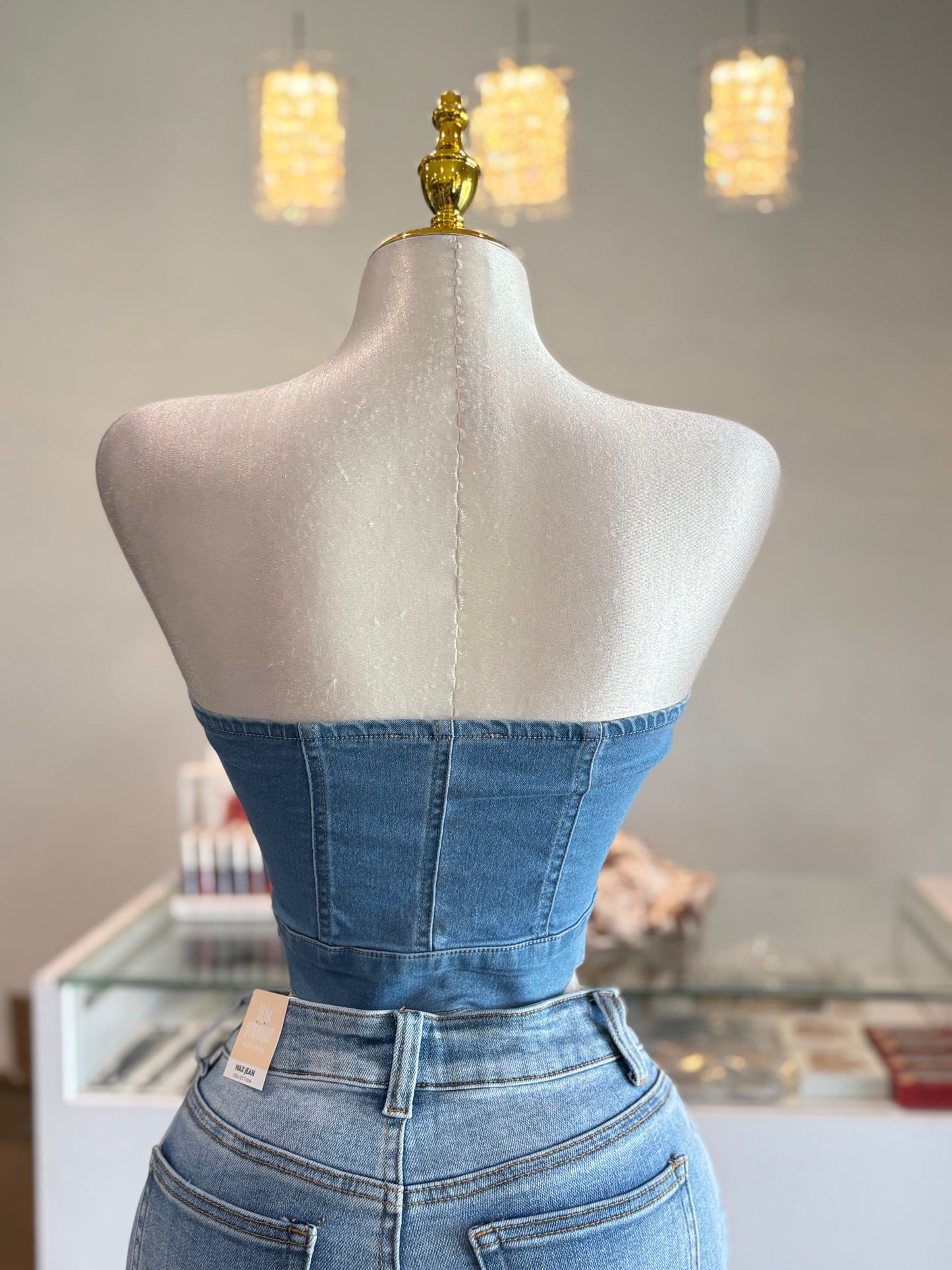 Denim cropped corset