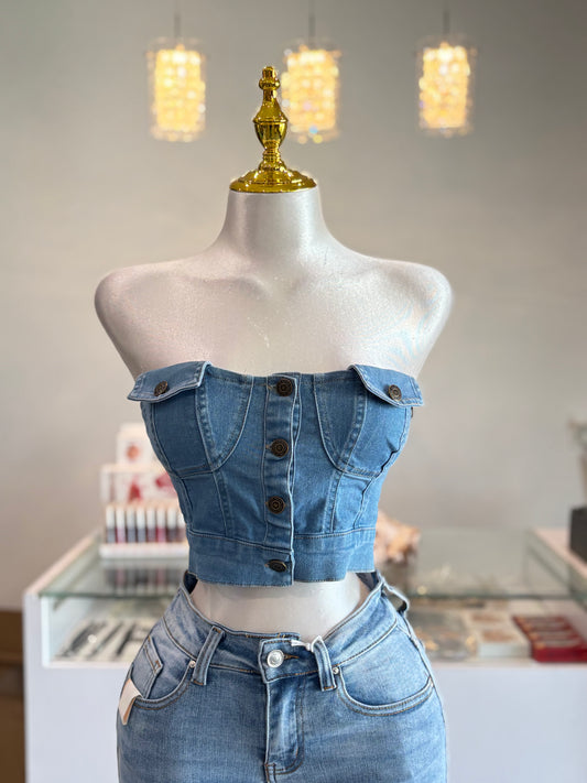 Denim cropped corset