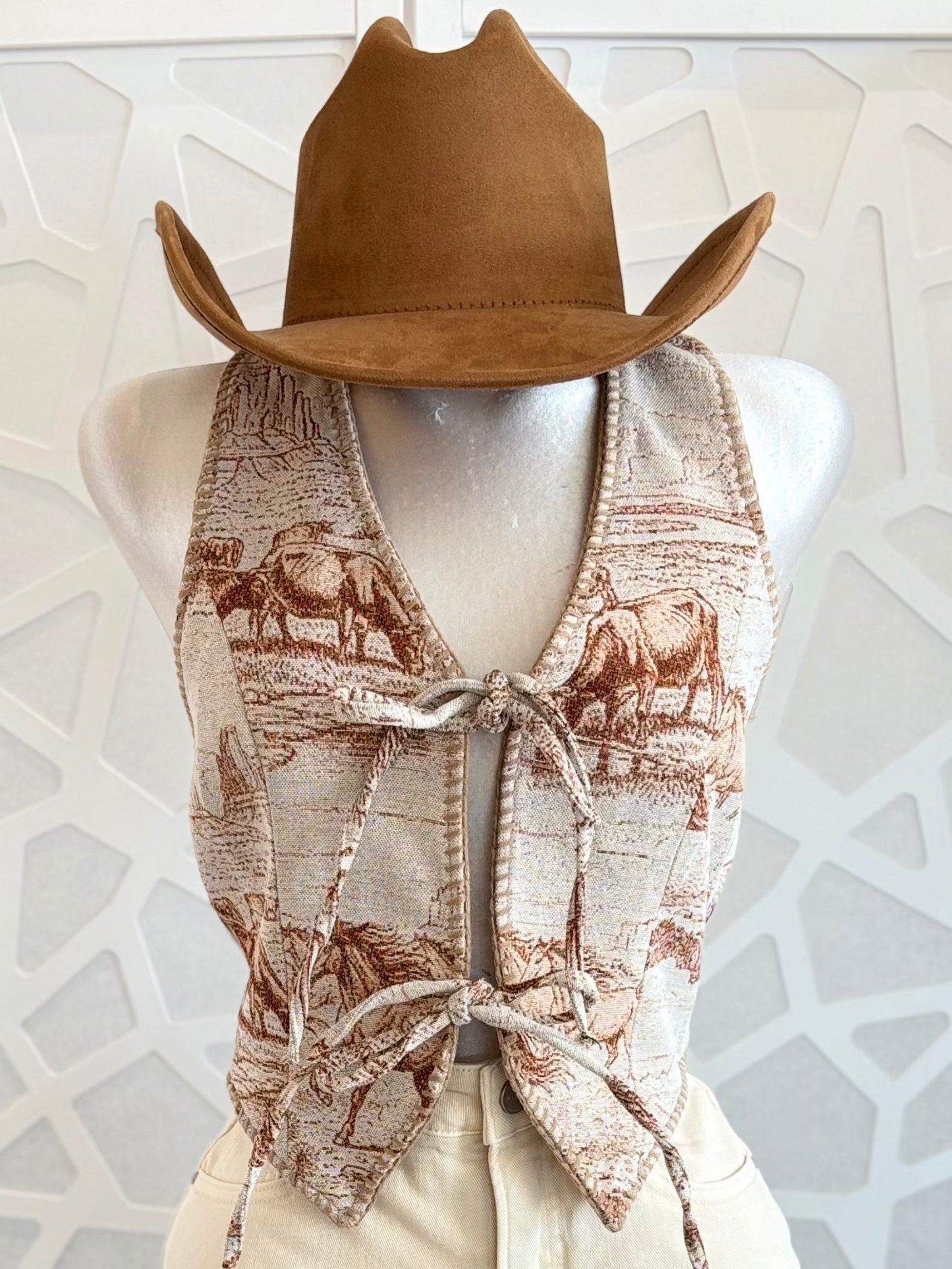Halter tapestry western vest