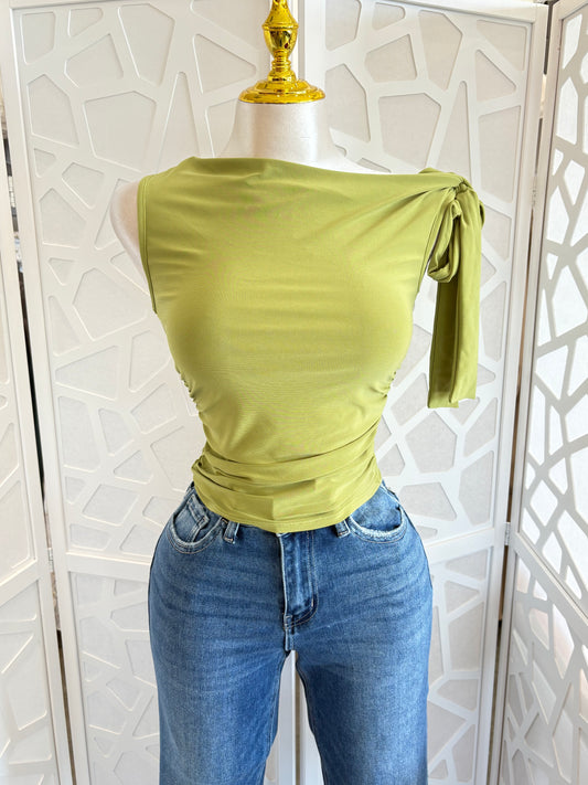 Asymmetric one shoulder tie top