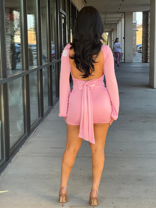 PREORDER Long sleeve back Dow detail mini dress