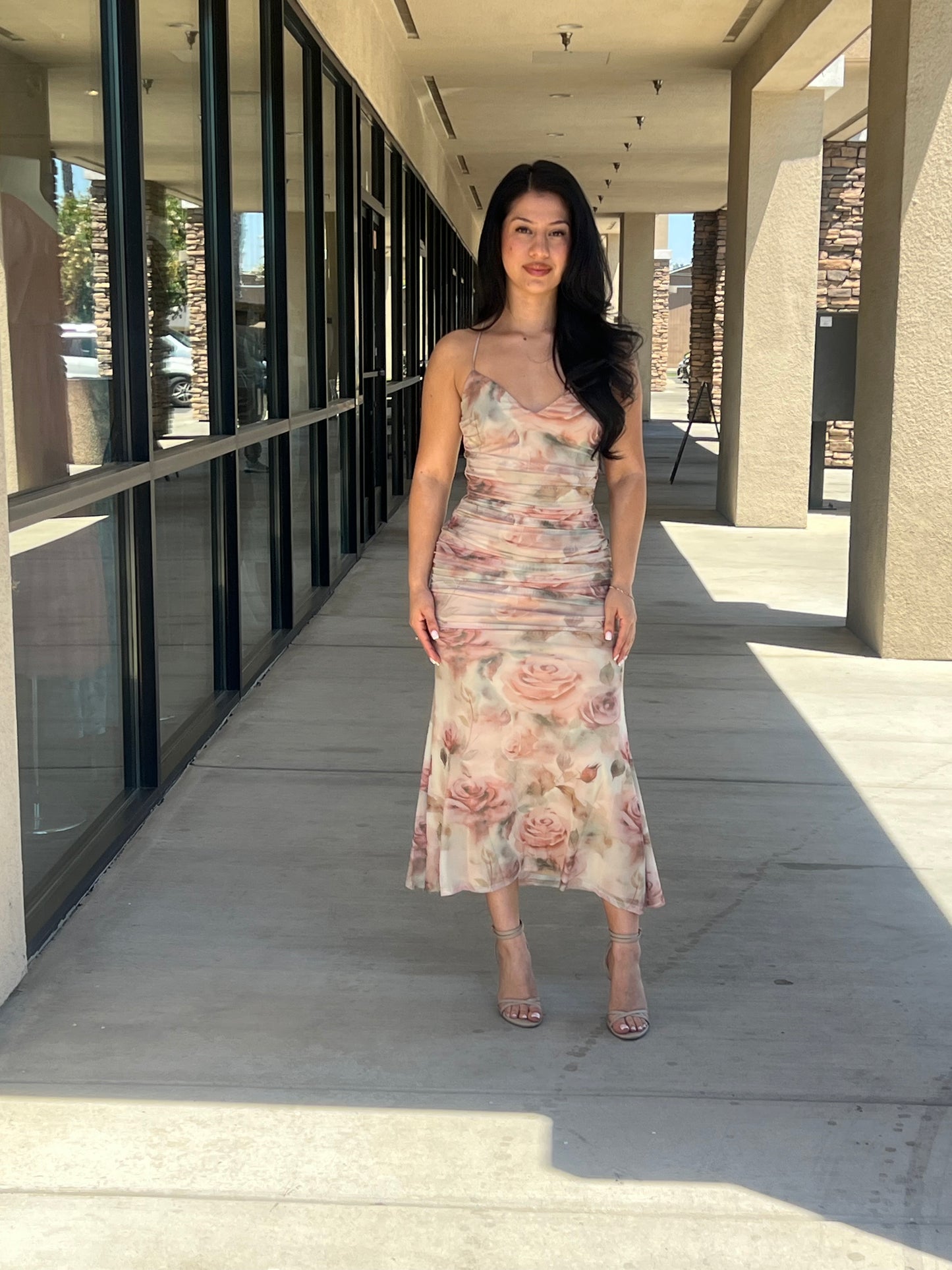 Mesh open back maxi dress
