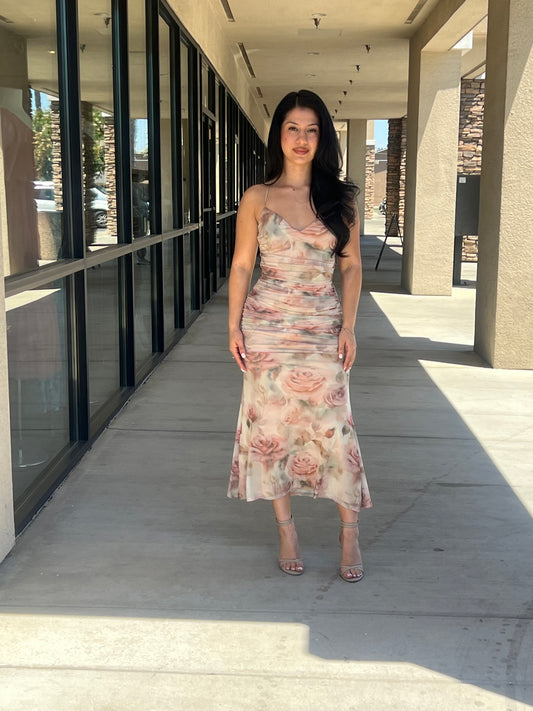 Mesh open back maxi dress