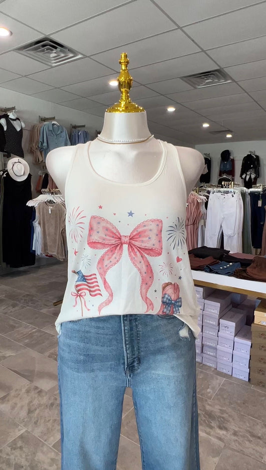 Patriotic Bow Graphic Racerback Tank