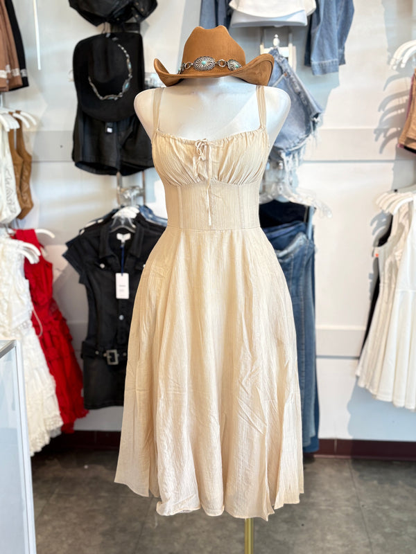 Bustier A-Line Midi Dress W/Pockets