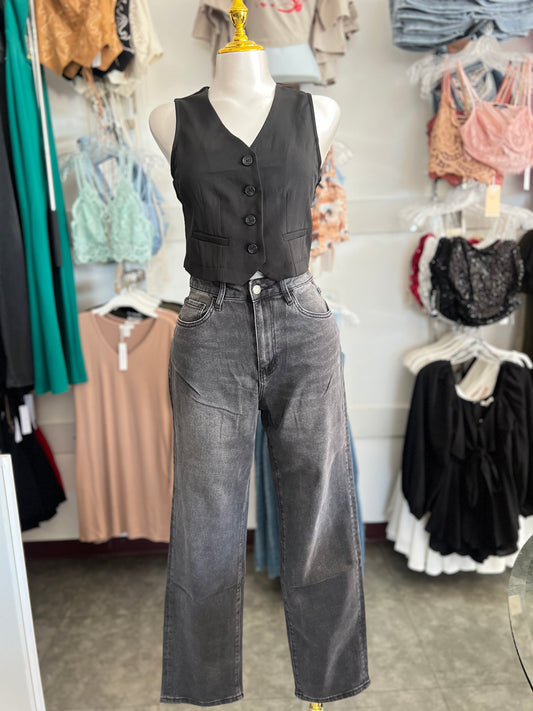 High Waist Stretch Straight Boyfriend Jeans