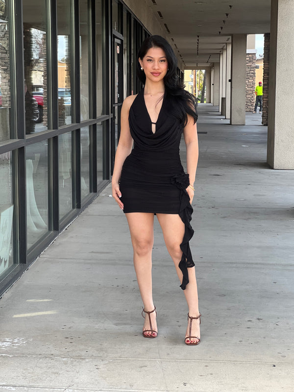 Sexy rhinestone rose detail mini dress