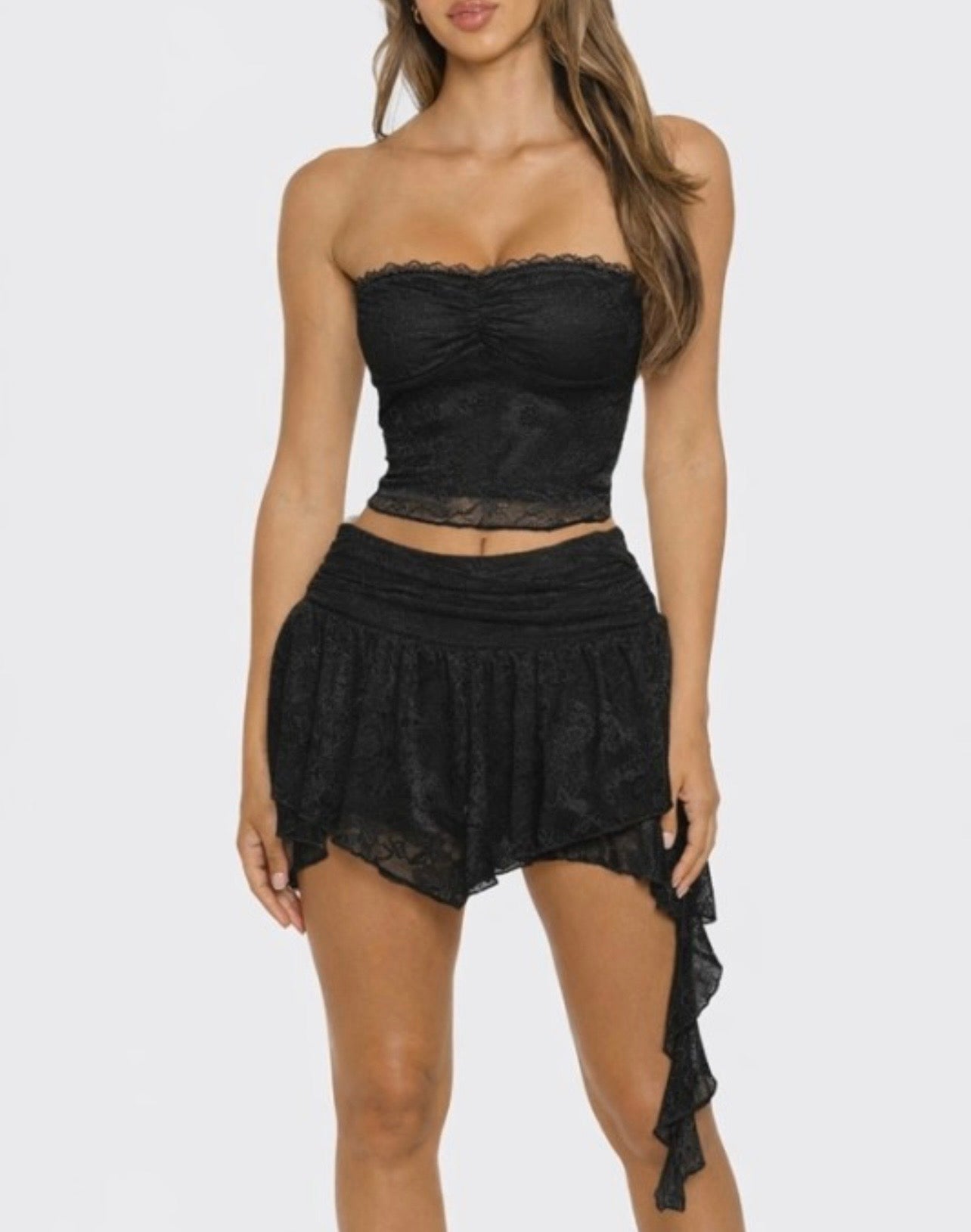LACE TUBE TOP AND FLARE MINI SKIRT SET