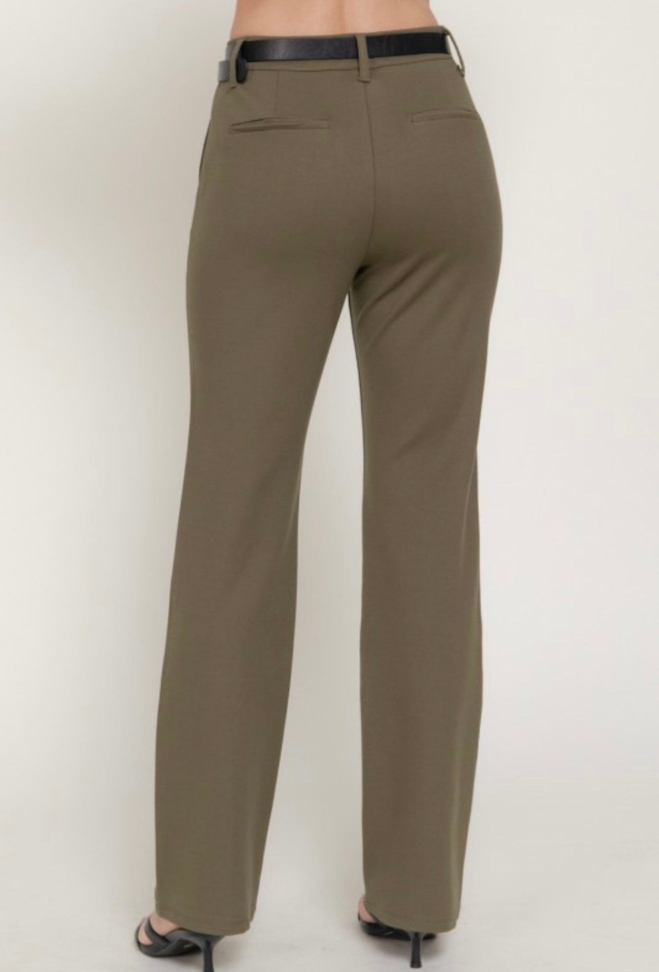 BELTED STRAIGHT PONTE PANTS