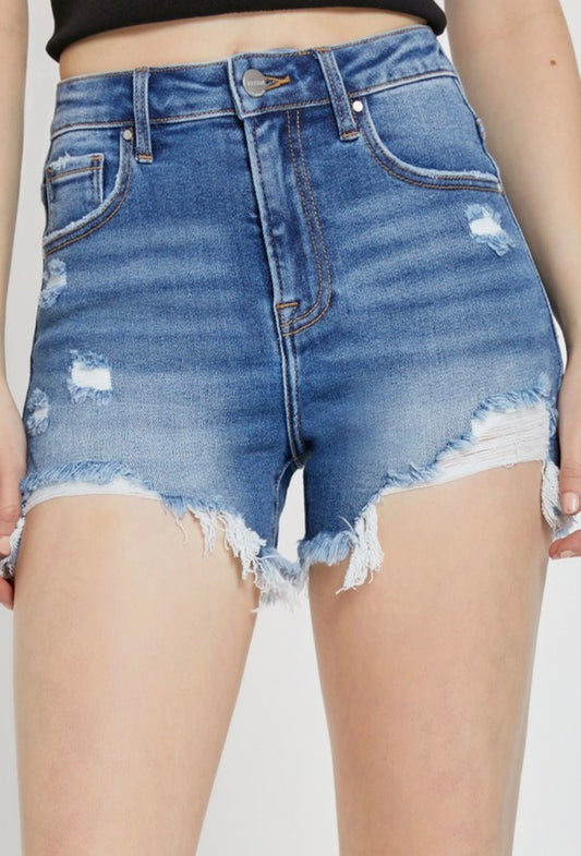 RISEN HIGH RISE DISTRESSED SHORTS