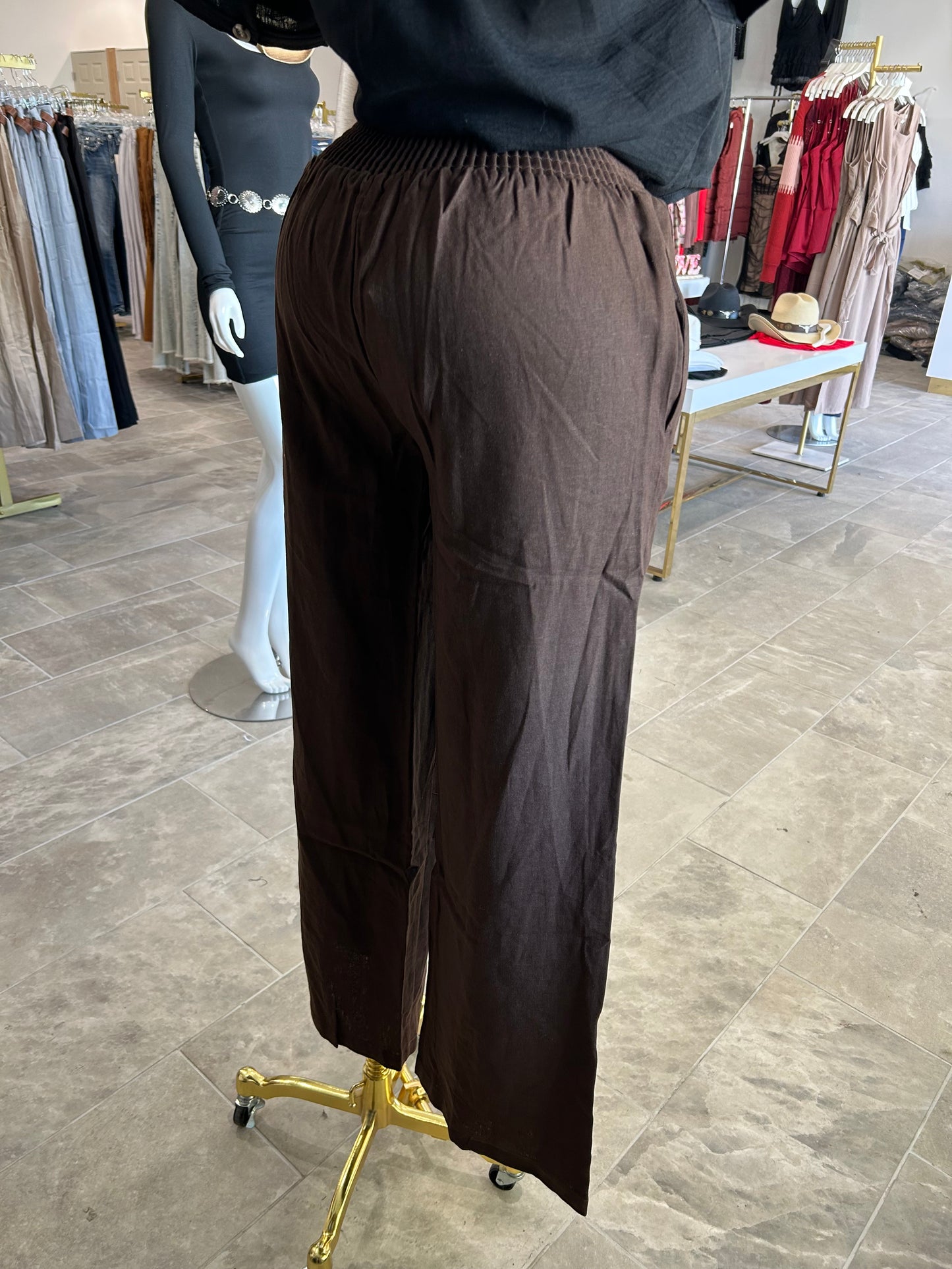 Smocked Wide-leg Linen Pants