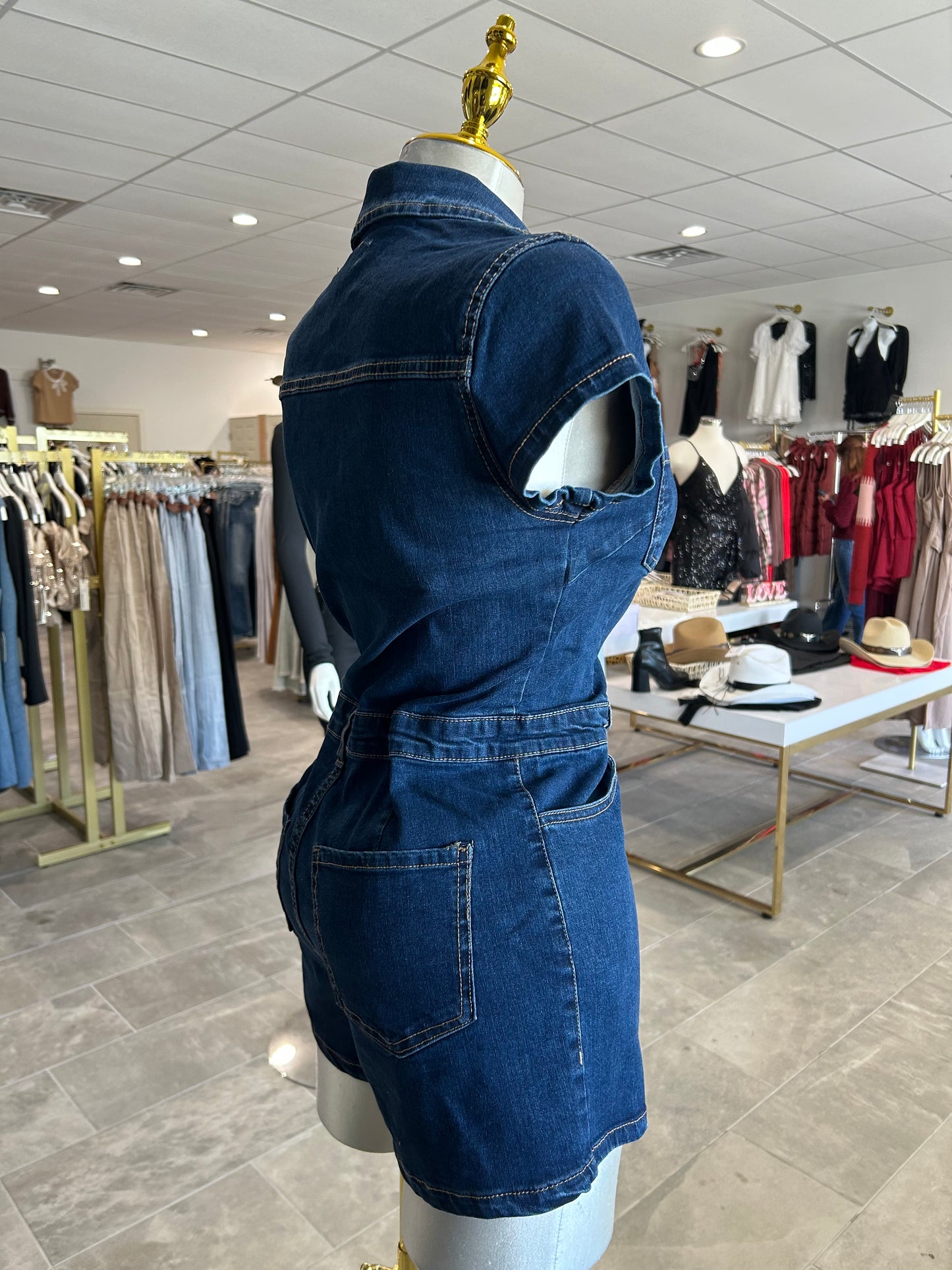 Zip Front Utility Denim Romper
