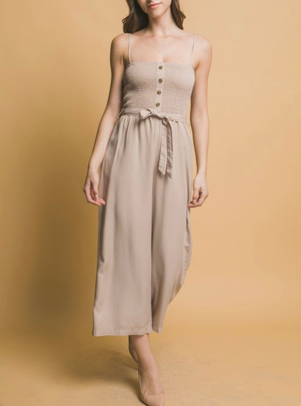 Smocked Wide Leg Cropped Jumpsuit