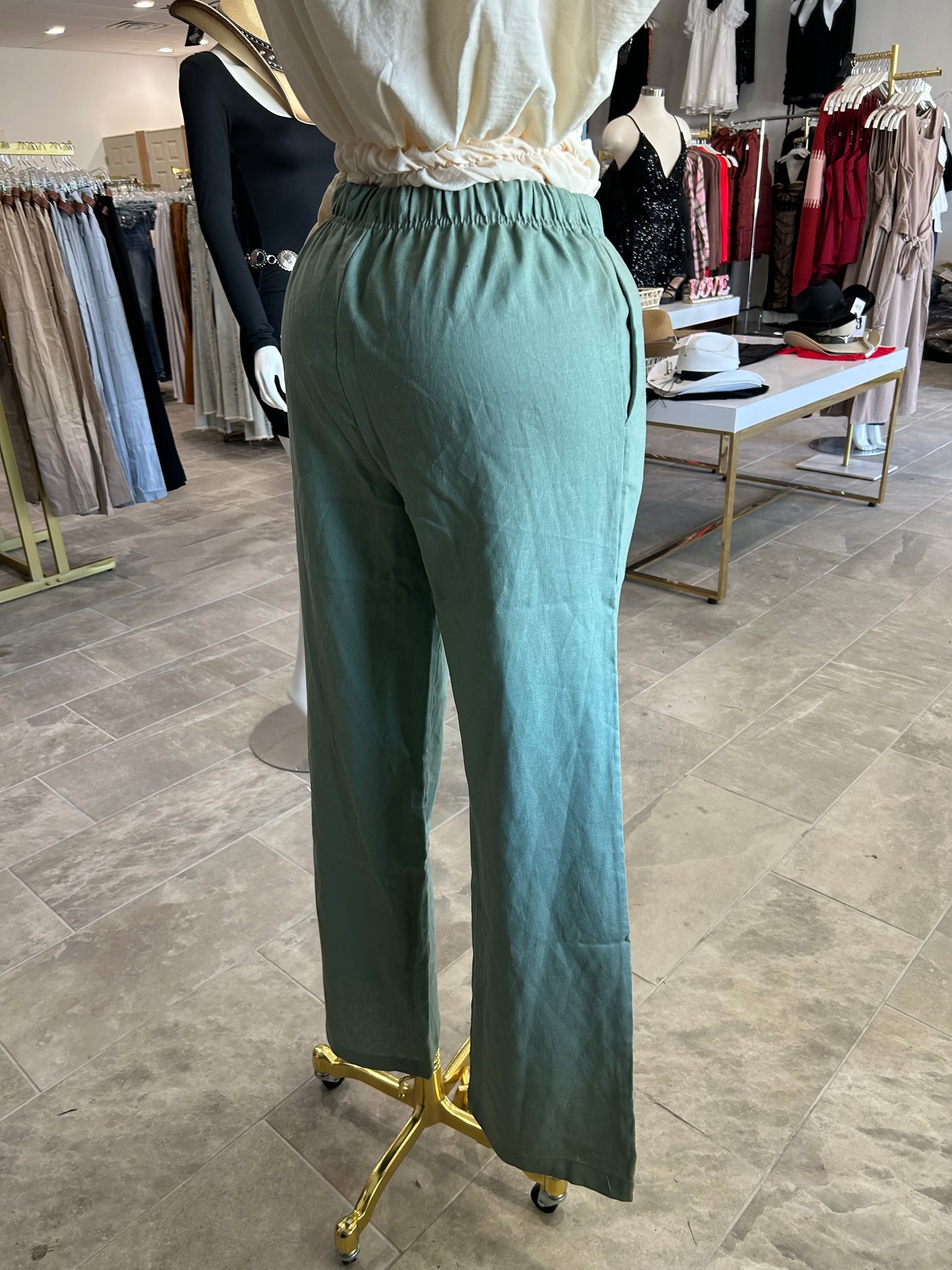 Drawstring Straight Leg Linen Pants