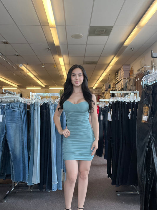 Sage mini mesh dress
