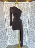 DEBBIE ONE SLEEVE SHIMMER DRESS