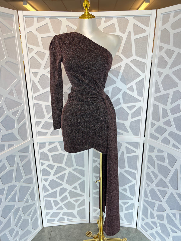 DEBBIE ONE SLEEVE SHIMMER DRESS