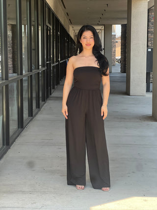 Strapless Ruched Tube Wide Leg Jumpsuit
